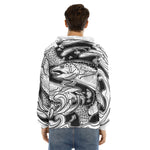 White And Black Pisces Sign Print Men's Velvet Pullover Hoodie