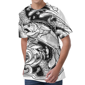 White And Black Pisces Sign Print Men's Velvet T-Shirt