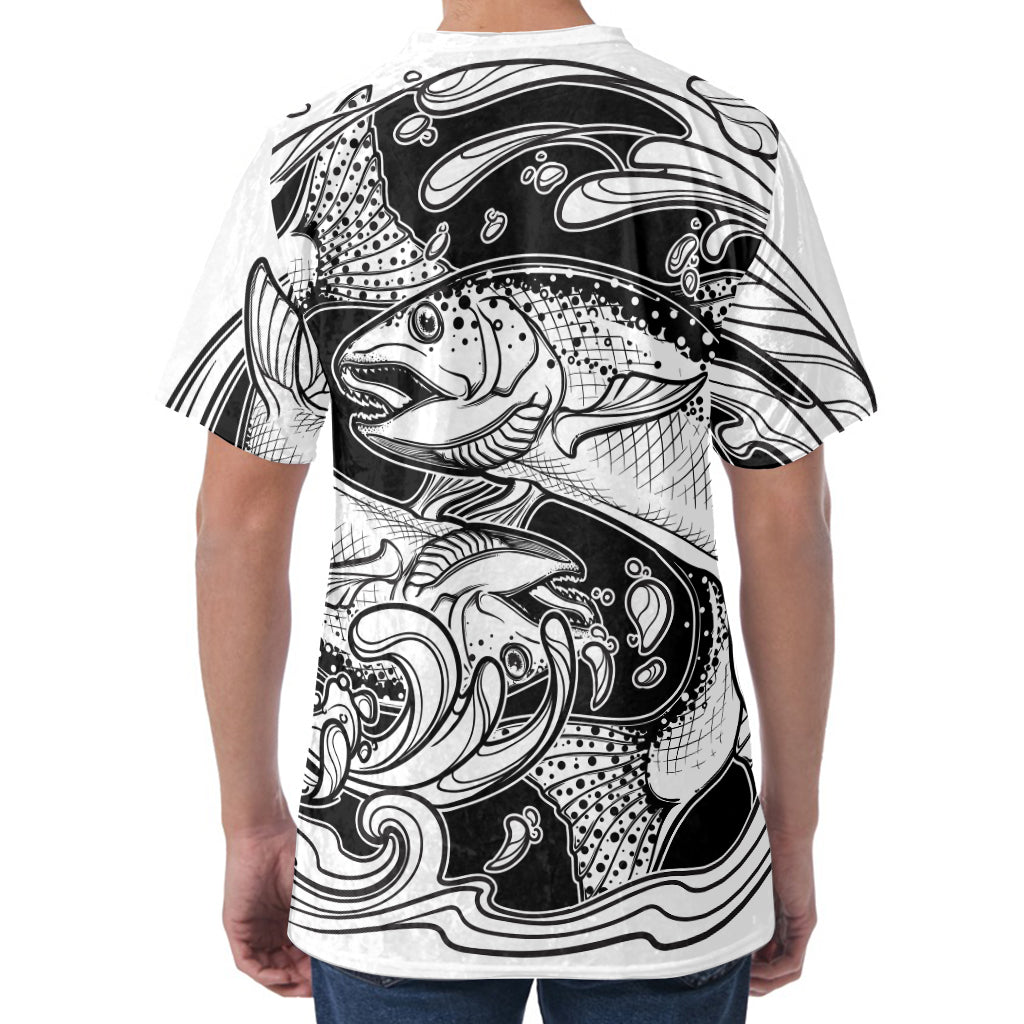 White And Black Pisces Sign Print Men's Velvet T-Shirt