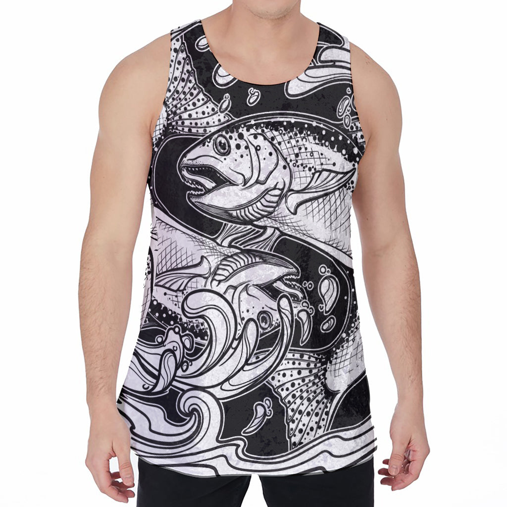 White And Black Pisces Sign Print Men's Velvet Tank Top