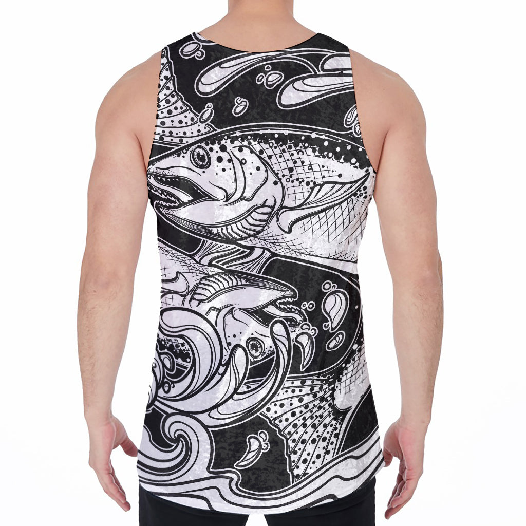 White And Black Pisces Sign Print Men's Velvet Tank Top