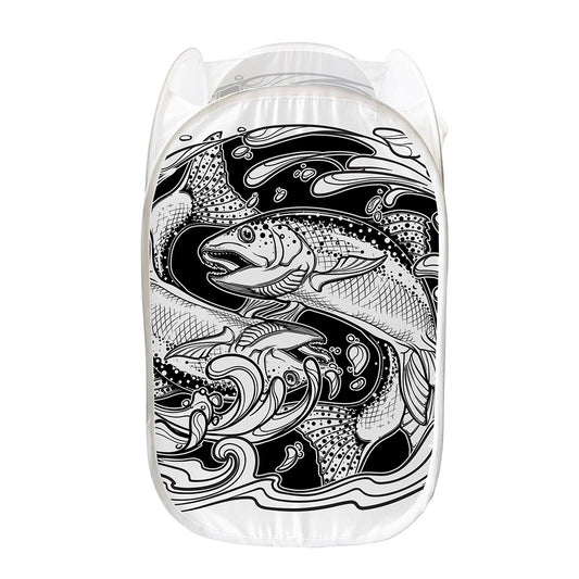 White And Black Pisces Sign Print Mesh Laundry Hamper