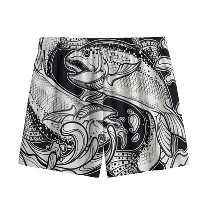 White And Black Pisces Sign Print Mesh Shorts