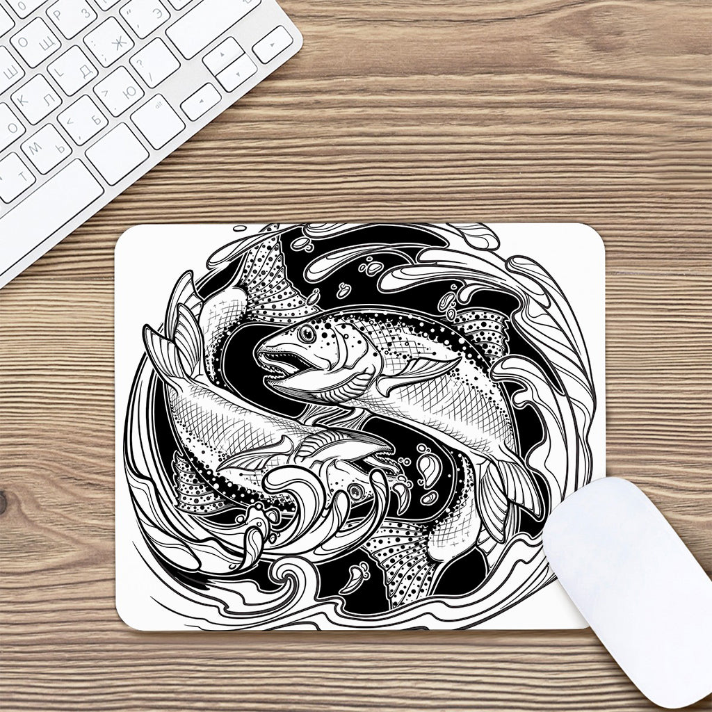 White And Black Pisces Sign Print Mouse Pad