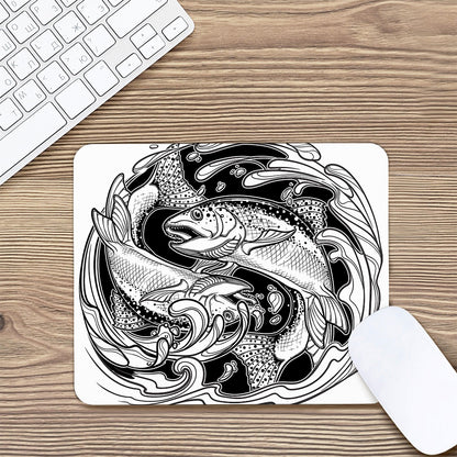 White And Black Pisces Sign Print Mouse Pad