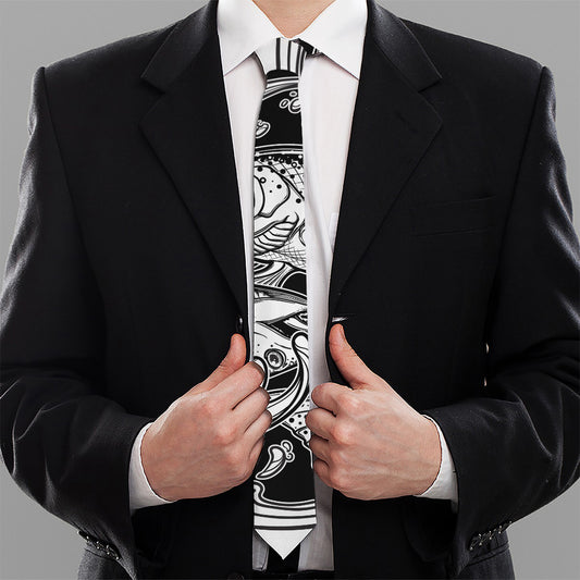 White And Black Pisces Sign Print Necktie
