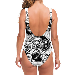 White And Black Pisces Sign Print One Piece Swimsuit