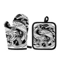 White And Black Pisces Sign Print Oven Mitt And Pot Holder Set