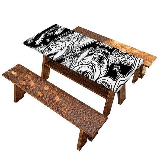 White And Black Pisces Sign Print Picnic Table Cover