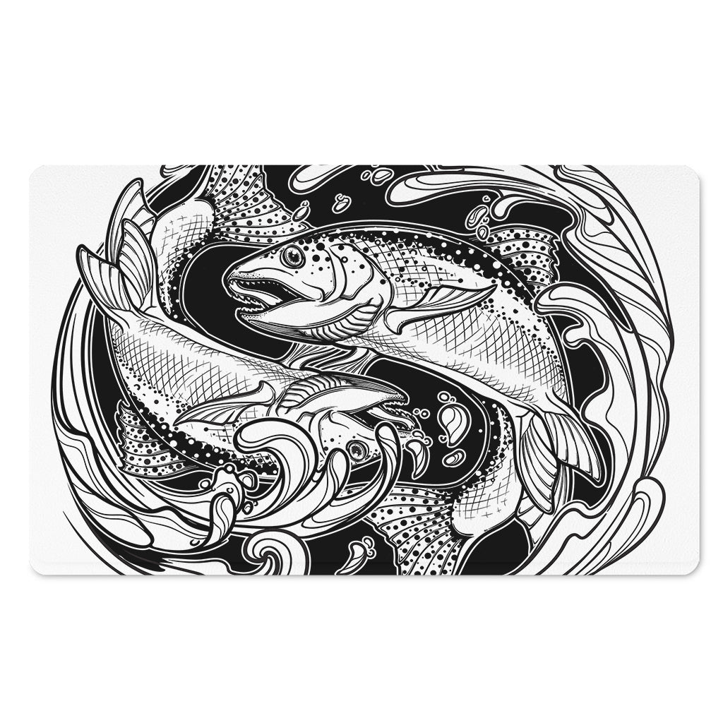 White And Black Pisces Sign Print Polyester Doormat