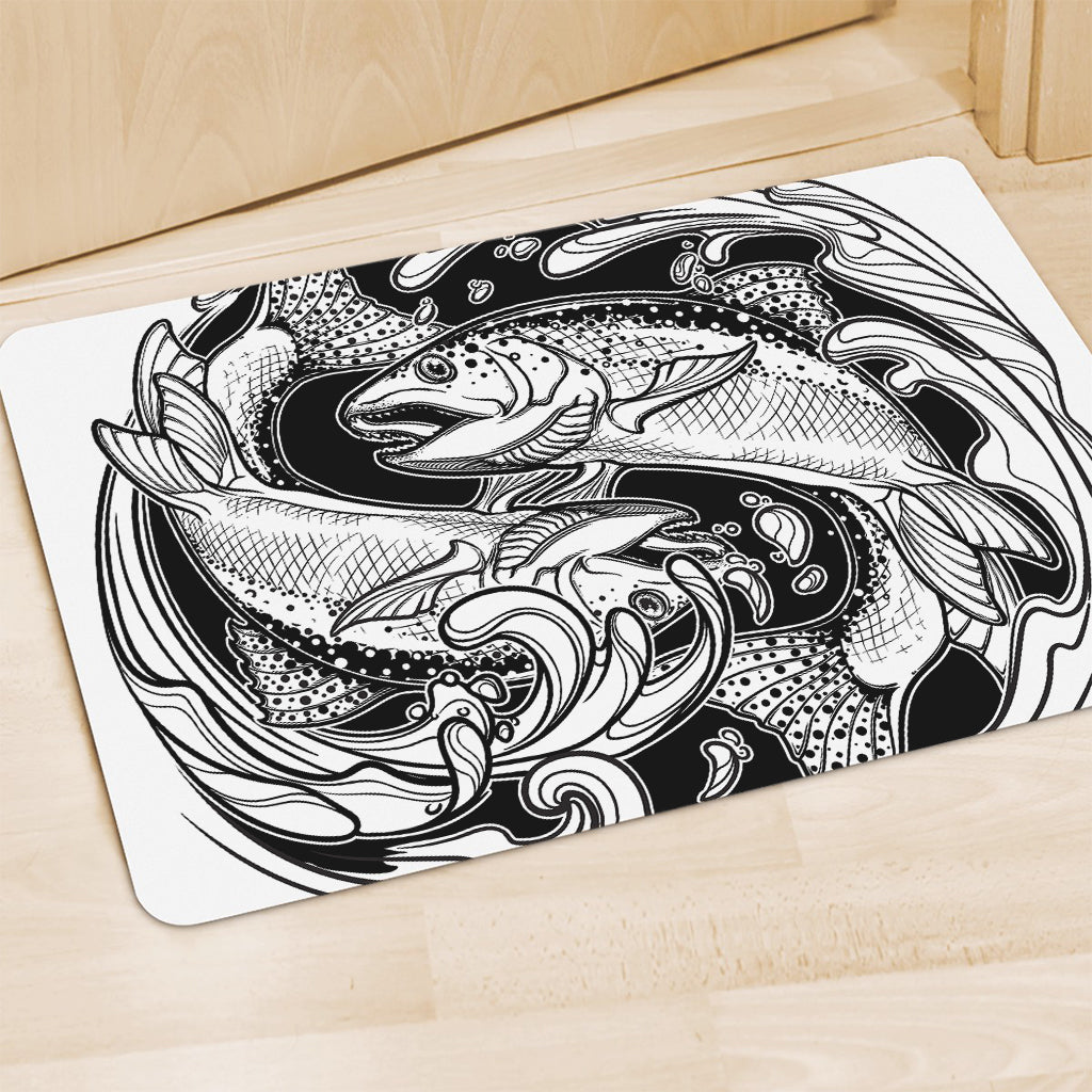 White And Black Pisces Sign Print Polyester Doormat