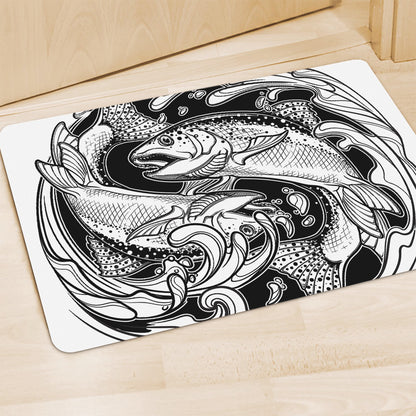 White And Black Pisces Sign Print Polyester Doormat