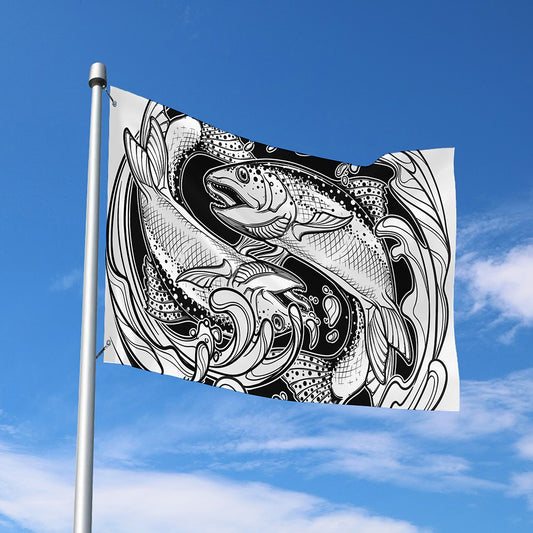 White And Black Pisces Sign Print Polyester Flag