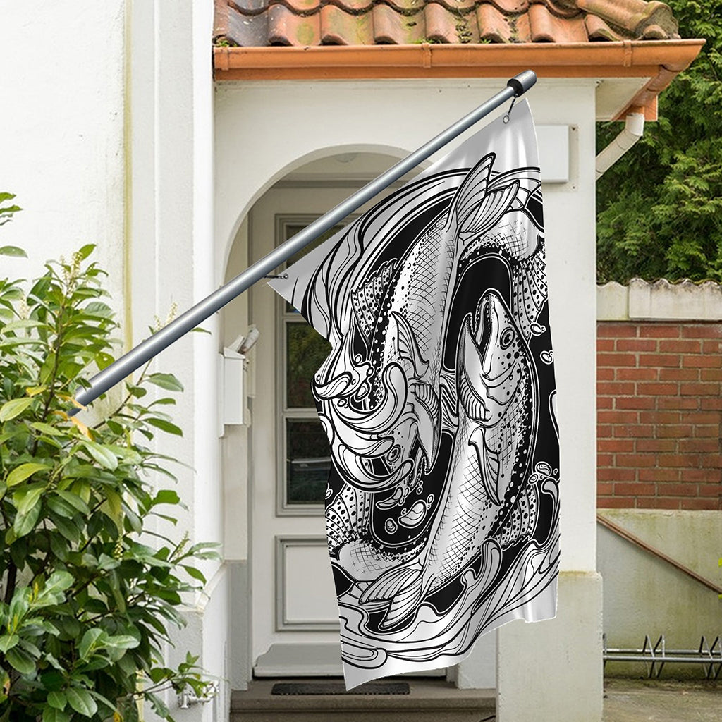 White And Black Pisces Sign Print Polyester Flag