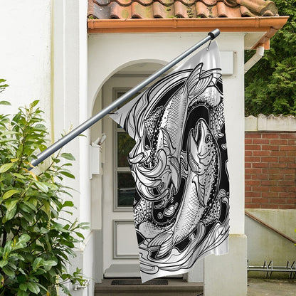 White And Black Pisces Sign Print Polyester Flag