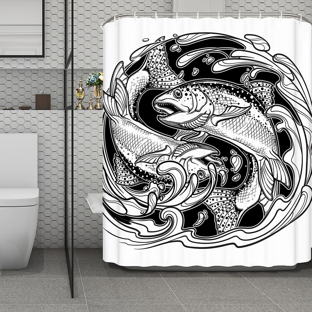 White And Black Pisces Sign Print Polyester Shower Curtain
