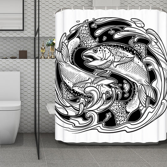 White And Black Pisces Sign Print Polyester Shower Curtain
