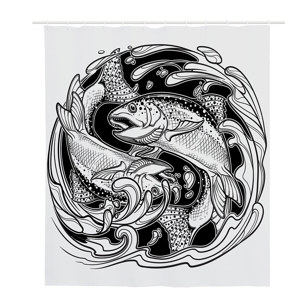 White And Black Pisces Sign Print Polyester Shower Curtain