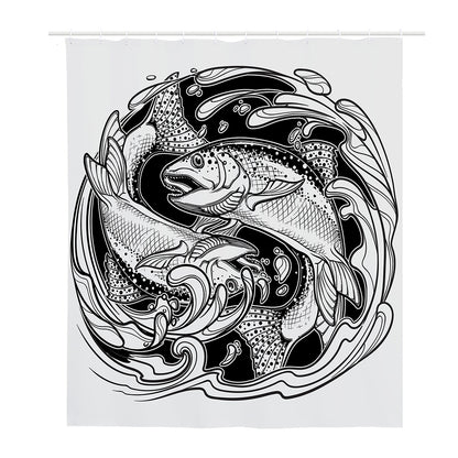 White And Black Pisces Sign Print Polyester Shower Curtain