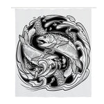 White And Black Pisces Sign Print Polyester Shower Curtain