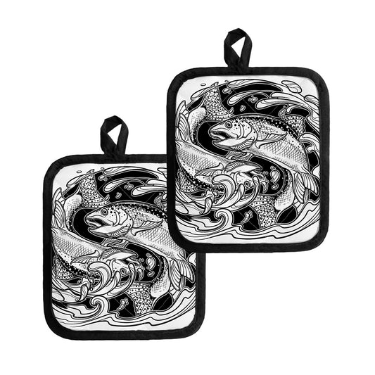 White And Black Pisces Sign Print Pot Holders