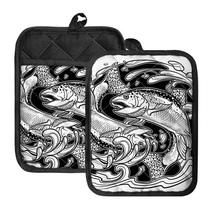 White And Black Pisces Sign Print Pot Holders With Pocket