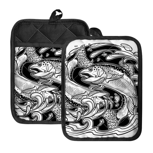 White And Black Pisces Sign Print Pot Holders With Pocket