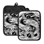 White And Black Pisces Sign Print Pot Holders With Pocket