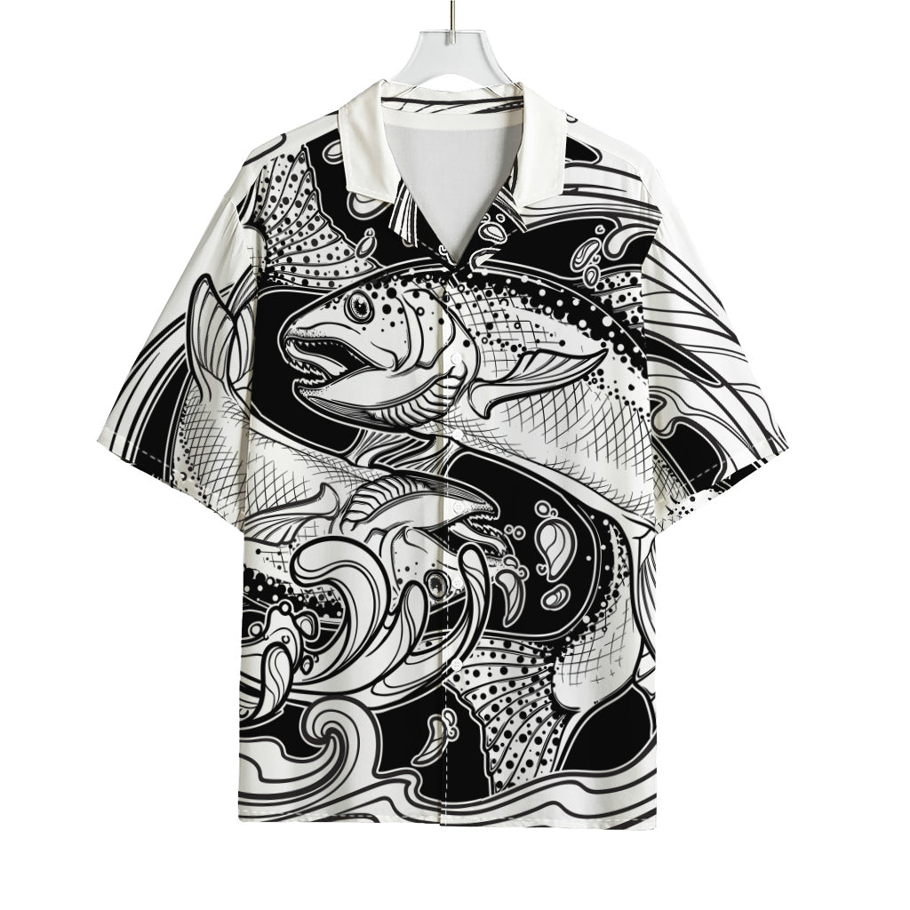 White And Black Pisces Sign Print Rayon Hawaiian Shirt