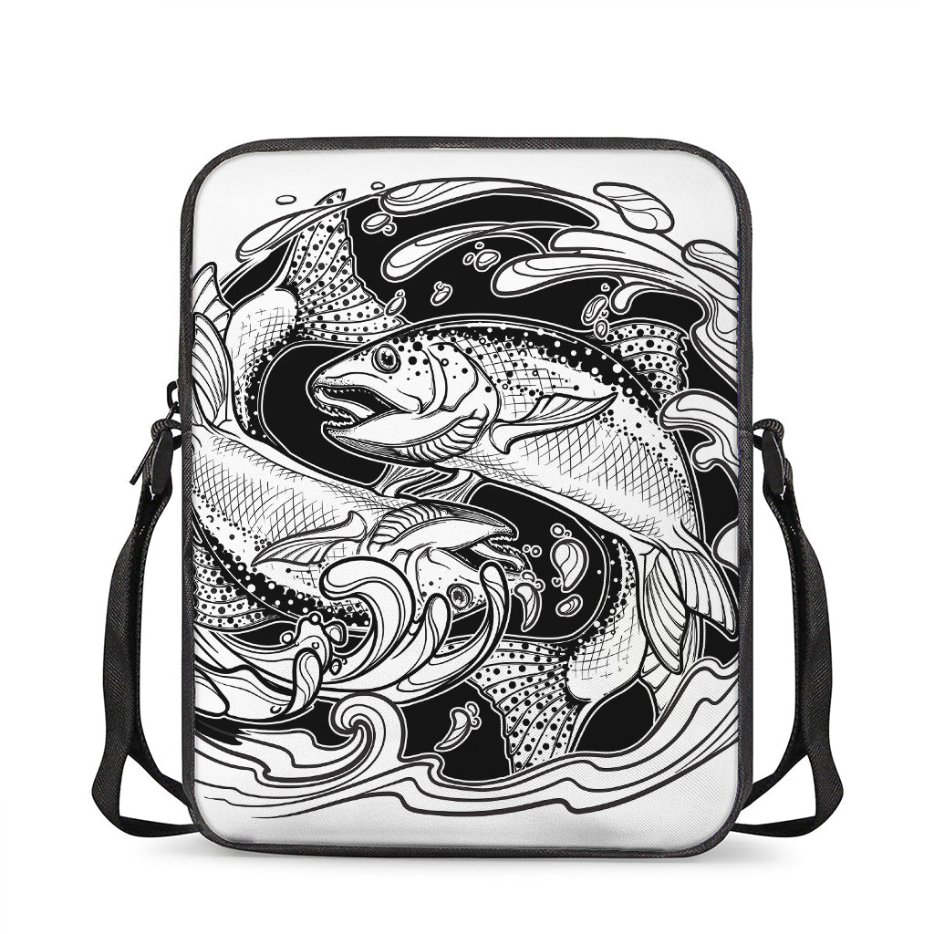 White And Black Pisces Sign Print Rectangular Crossbody Bag