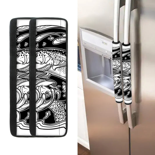 White And Black Pisces Sign Print Refrigerator Handle Covers