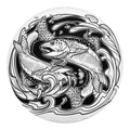 White And Black Pisces Sign Print Round Blanket
