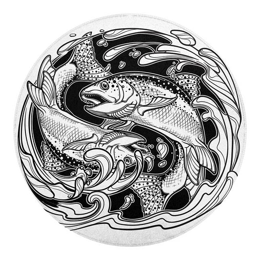 White And Black Pisces Sign Print Round Blanket