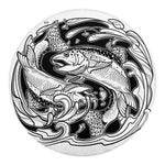 White And Black Pisces Sign Print Round Blanket