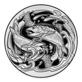 White And Black Pisces Sign Print Round Floor Mat