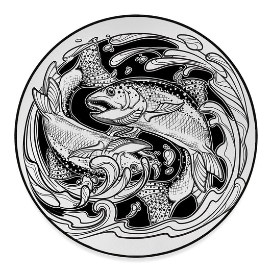 White And Black Pisces Sign Print Round Floor Mat
