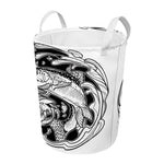 White And Black Pisces Sign Print Round Laundry Basket