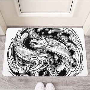 White And Black Pisces Sign Print Rubber Doormat