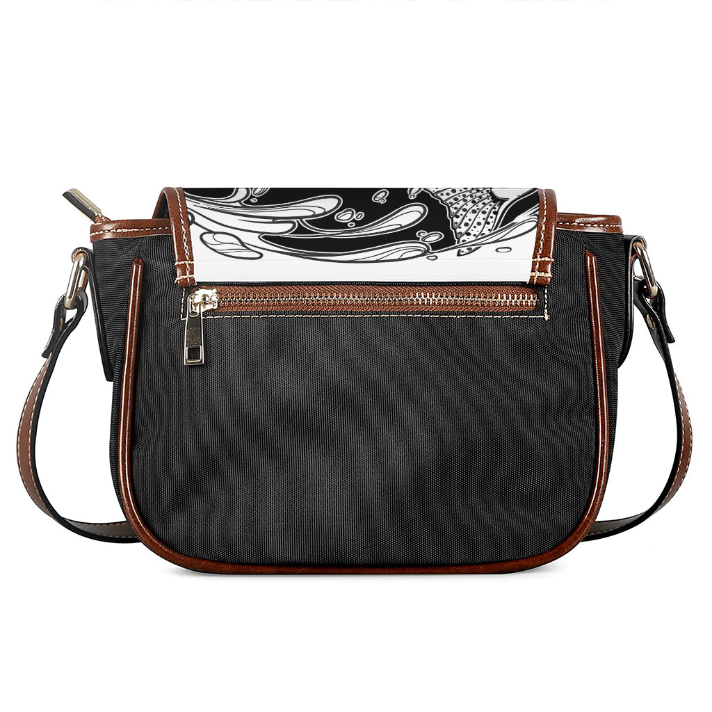 White And Black Pisces Sign Print Saddle Bag