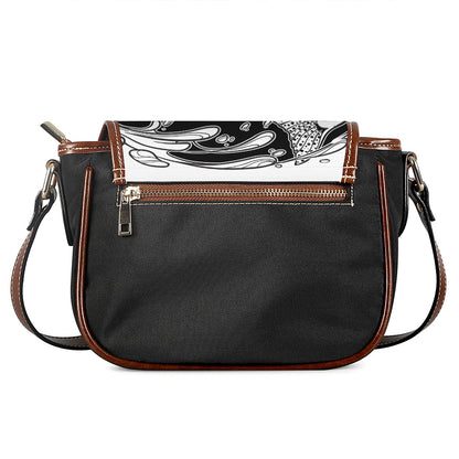 White And Black Pisces Sign Print Saddle Bag