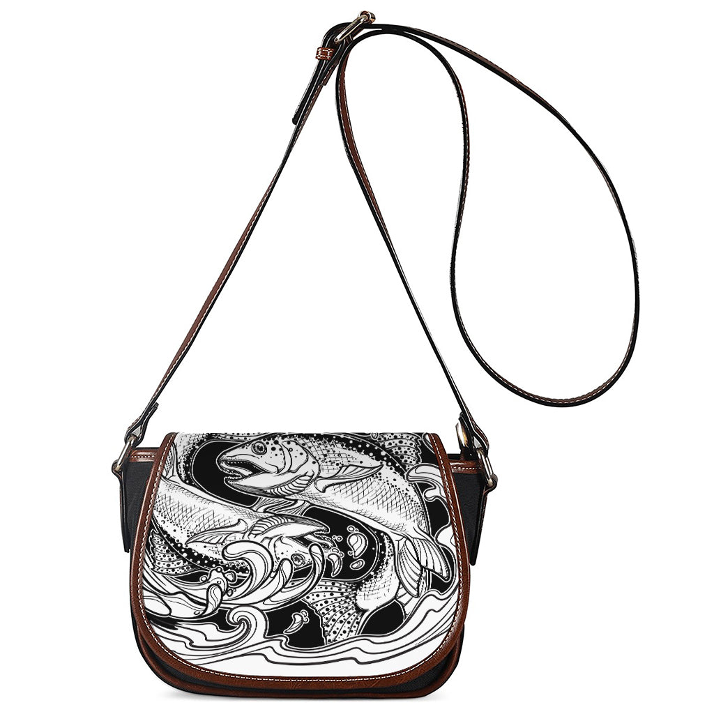 White And Black Pisces Sign Print Saddle Bag