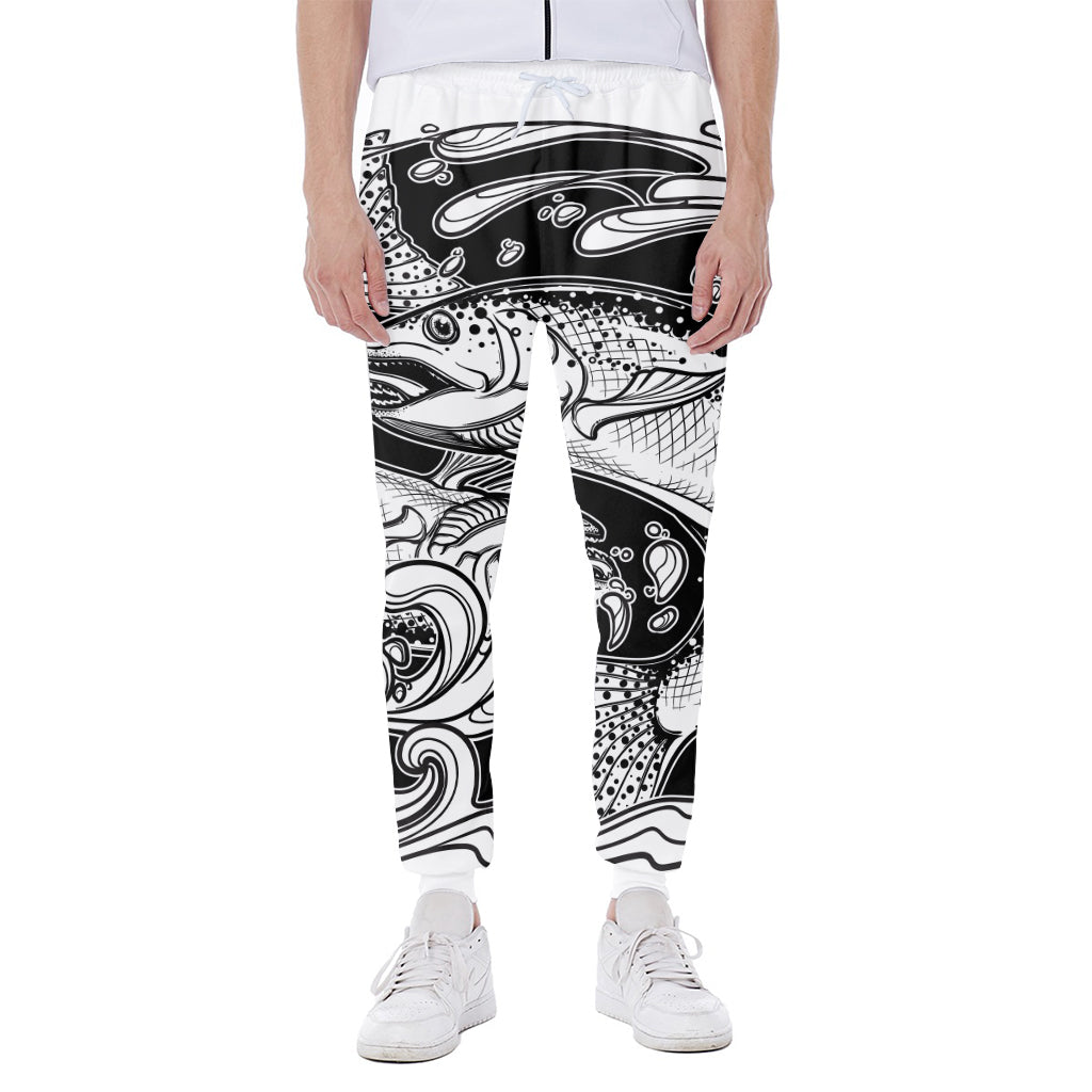 White And Black Pisces Sign Print Scuba Joggers