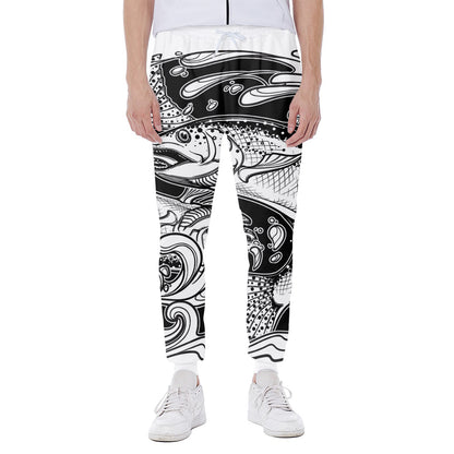 White And Black Pisces Sign Print Scuba Joggers