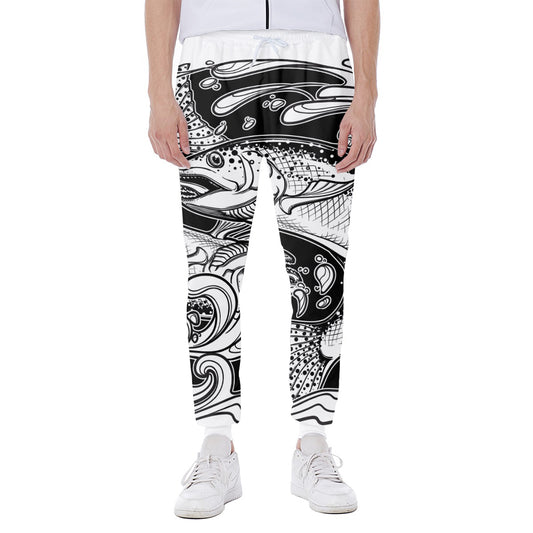 White And Black Pisces Sign Print Scuba Joggers