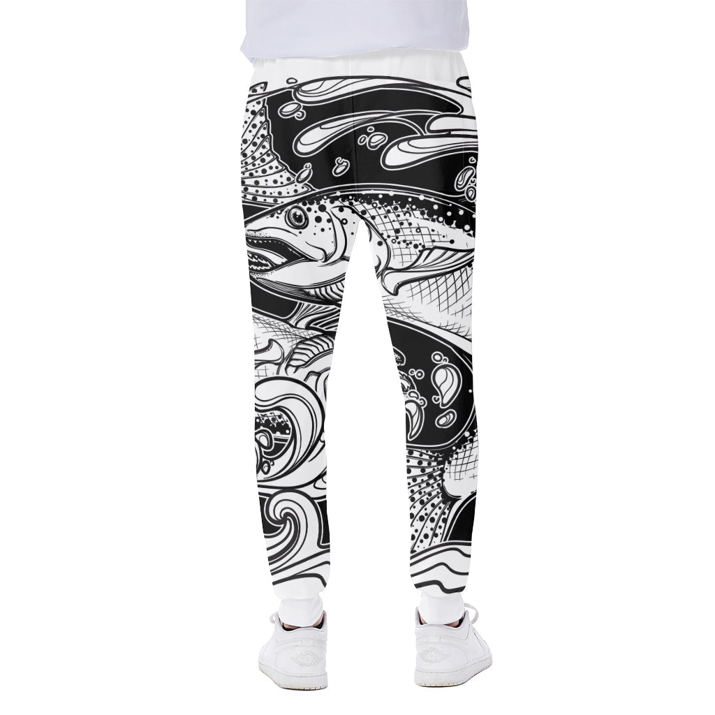 White And Black Pisces Sign Print Scuba Joggers