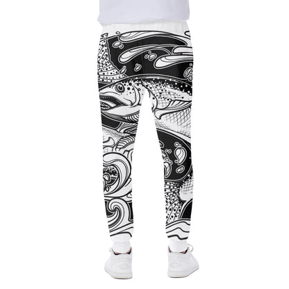 White And Black Pisces Sign Print Scuba Joggers