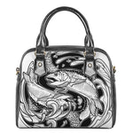 White And Black Pisces Sign Print Shoulder Handbag
