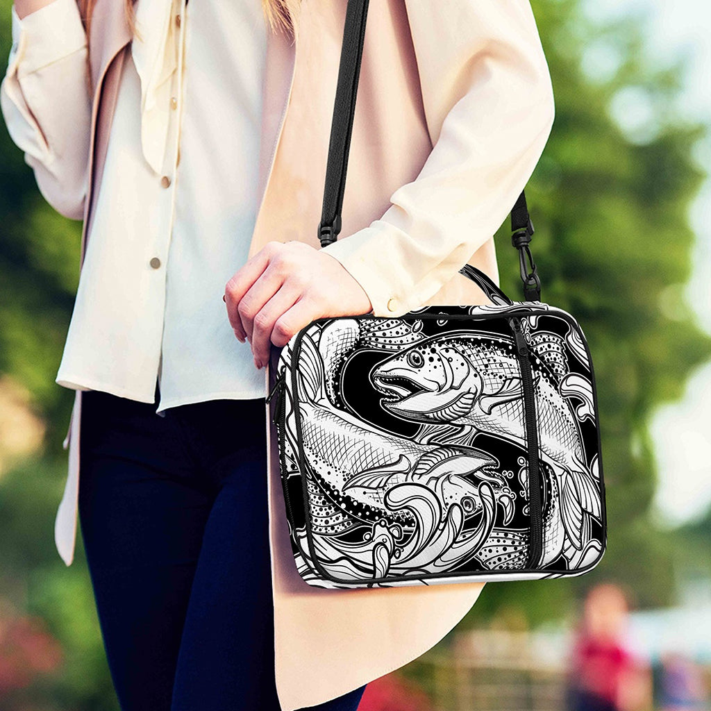 White And Black Pisces Sign Print Shoulder Strap Bible Bag
