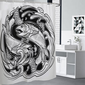 White And Black Pisces Sign Print Shower Curtain