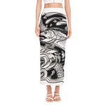 White And Black Pisces Sign Print Side Slit Maxi Skirt